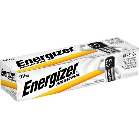 Energizer - Industriale, confezione da 12 batterie alcaline di base da 9 V per uso quotidiano e industriale, senza solfati e con una durata di 5 anni.