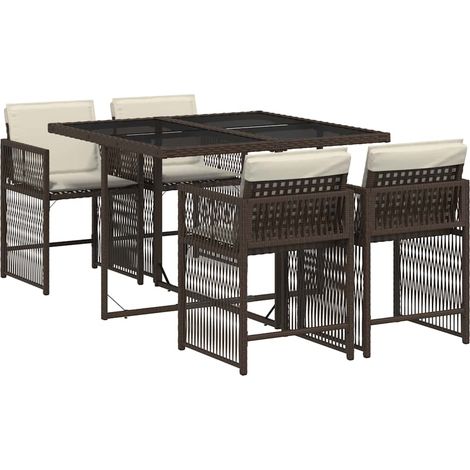 Set comedor de jardín 5 piezas y cojines ratán sintético marrón vidaXL