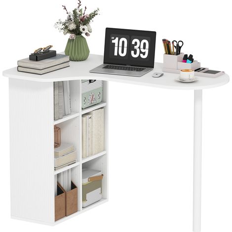 Unregelmäßiger Schreibtisch/Computertisch 100 x 59 cm mit 6 Fächern, 4 verstellbaren Ablagen und Stahlgestell, weiß