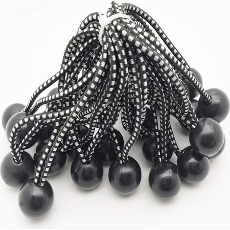 GENERIC-25 tendeurs élastiques professionnels en caoutchouc avec embouts à boule (noirs, 150 mm) pour tentes, bâches et panneaux publicitaires. Tendeur de bâche, sangle de tension, support de bâche, é (1/4)