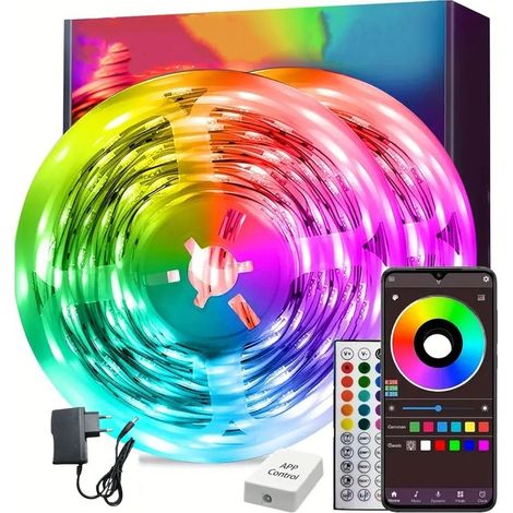 Led Chambre 30M Ruban Led Bande Lumière Décorative Multicolore, Rgb Guirlande de Lumineuse Dimmable avec Télécommande, Bluetooth APP, Musicale pour Parti,Maison,Salon [Classe énergétique F]