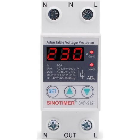 Régulateur De Tension 230v, Contre Les Surtensions Relais De Protection De Récupération Réglable Voltmètre Svp-912(63a) (1/5)