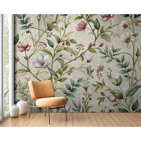 Papier peint fleuri - feuillage champêtre moderne - 150 x 250 cm (1/2)
