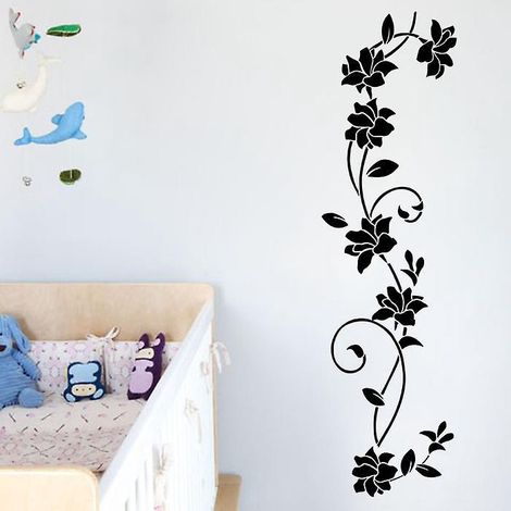 2pcs Autocollants Muraux Noirs Ornements Ensemble Auto-adhsif Pour Dcoration Murale,fleurs,vrilles,vigne,autocollants Adhsifs,peintures Murales Po (1/4)