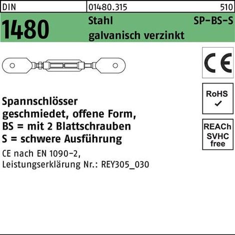 Tendeur DIN 1480 ouvert 2 vis à lame SP BS-S M27 acier galv. zingué 1p.