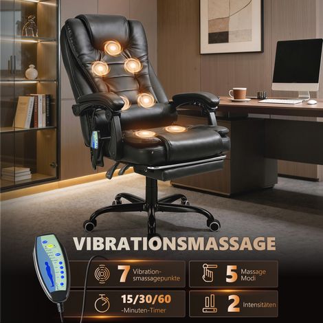 Fauteuil de bureau rotatif avec 7 zones de massage, hauteur réglable, repose-jambes intégré, 67 x 79 x 111-121 cm (1/4)