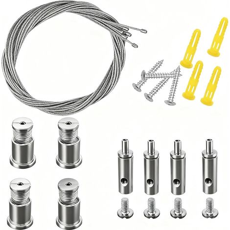 4 Pieces Ceiling Hanging Cable Kit Adjustable Hanging Wire Light Stainless Steel Rope for Ceiling Panel Linear Lights (Silver, 2M) (1/5)