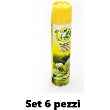 TRADE SHOP - Set 6 Pz Deodorante Per Ambiente Spray Profumo Casa Fresco 300 Ml Gelsomino -