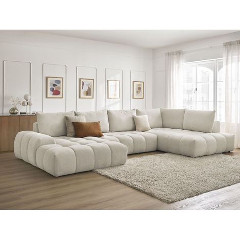 BOBOCHIC - Canapé panoramique convertible coffre EVEREST tissu texturé Angle gauche  Beige (1/5)