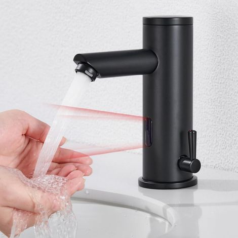1 Robinet automatique, Capteur infrarouge, Laiton noir, Mitigeur eau chaude froide, Salle de bain (1/5)