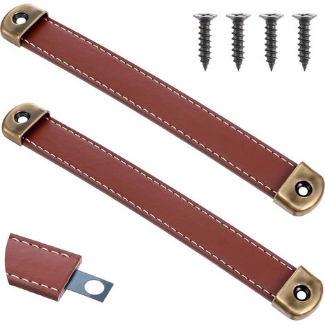 Set mit 2 Ledermöbelgriffen, Vintage-Lederschubladengriffe für Möbel, Lederknöpfe, Schrankgriffe, Möbelgriffe für Küchenschränke, Kleiderschränke, Badezimmer (1/5)