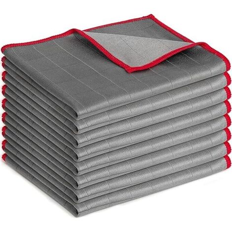 Lot de 8 Chiffons en Fibre de Carbone – Chiffon Microfibre sans Traces pour vitres, miroirs, écrans et Toutes Surfaces Lisses (Rouge, 40 x 50 cm)