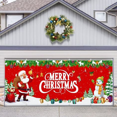 Copertura per porta da garage natalizia extra large da 6 x 16 piedi, decorazioni natalizie per porta da garage, Babbo Natale, pupazzo di neve, articoli per feste per copertura porta da garage, fotogra (1/5)