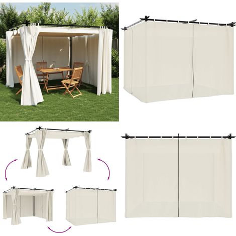 Tonnelle avec rideaux crème 3x3 m acier - Gazebo - Tonnelle De Jardin - Abri Solaire - Structure Extérieure - Parasol - Home & Living (1/5)