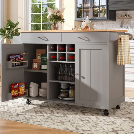 Aparador cocina con ruedas y botellero MDF 102 cm OKMYHOME (1/5)