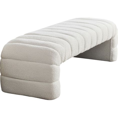 Banquette de lit rembourrée moderne sans accoudoirs en chenille, avec capitonnage à rainures, chaise longue & tabouret pour salon, chambre, entrée, Ivoire (1/5)