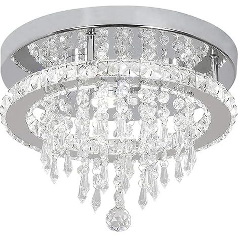 Stoex – Plafonnier lustre moderne en cristal K9 3 lumières LED – Acier inoxydable – 30cm diamètre x 22cm hauteur – Pour salon, chambre, salle de bain (1/5)