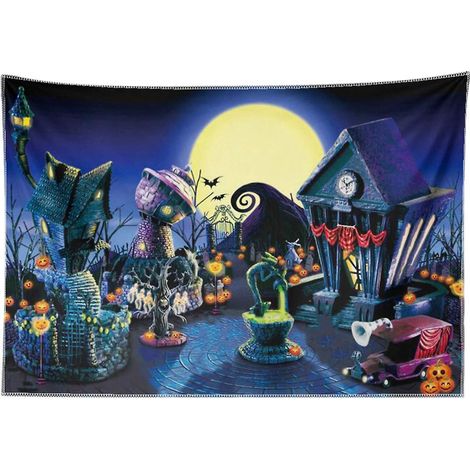 84x60 Zoll Tapete Weihnachtsalbtraum Halloween Kürbis Mondstadt Dekoration (1/5)