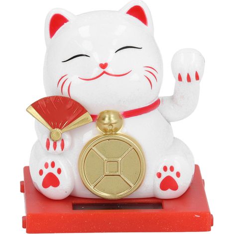 Ortviai Chat porte-bonheur solaire 2 pouces en ABS blanc avec boîte transparente pour bureau, tableau de bord ou décoration intérieure