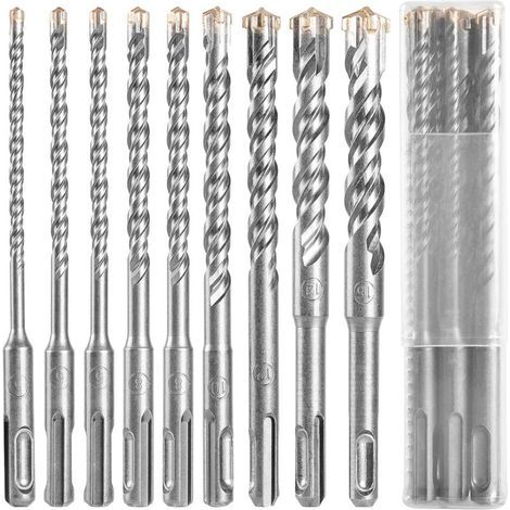 Lntyq Forets à Béton de Fabrication, 9x pcs (5mm-16mm), 160mm de Long, SDS Plus Foret pour Perforateur, pour Percer dans Beton, Brique, Pièrre, Ciment (1/5)