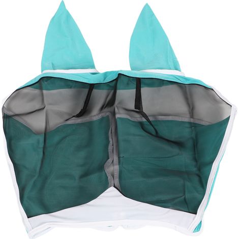 Masque anti-mouches pour chevaux avec oreilles, protection UV, respirant et extensible, détachable, bleu et vert L (1/5)