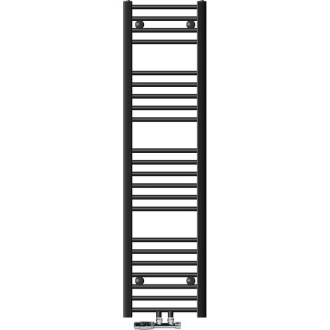 ECD Germany Radiador Toallero de Baño Sahara 300 x 1400 mm Antracita Recto con Termostato, con Conexión Central en Forma de Esquina a la Pared , Calentador Secador de Toallas, Kit de Montaje Incluído
