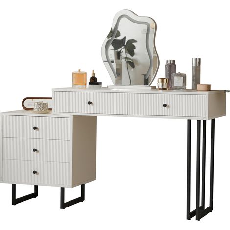 CAIziCoiffeuse, ensemble de coiffeuse avec miroir et éclairage, plateau coulissant, éclairage LED 3 couleurs, dimensions: L100/H76/P40 cm (sans tabouret)(old N657P19282830W)