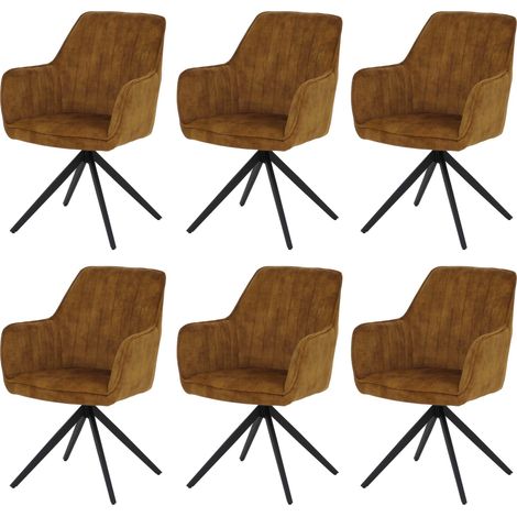 Set 6x sedie poltroncine con seduta girevole HHG-139 riposizionamento automatico seduta acciaio velluto, giallo senape
