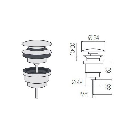Scarico universale click-clack 65 Nikel DRA1 8