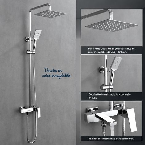 Colonne de douche en laiton argent brillant, 3 jets avion, pommeau de tête 10 pouces, 5 kg – Livraison gratuite