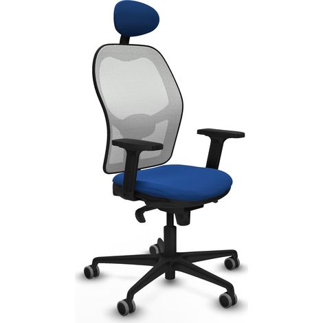 Jorquera sincro malla blanca similpiel azul brazos 2D base nailon cabecero fijo ruedas 65mm engomada (1/5)
