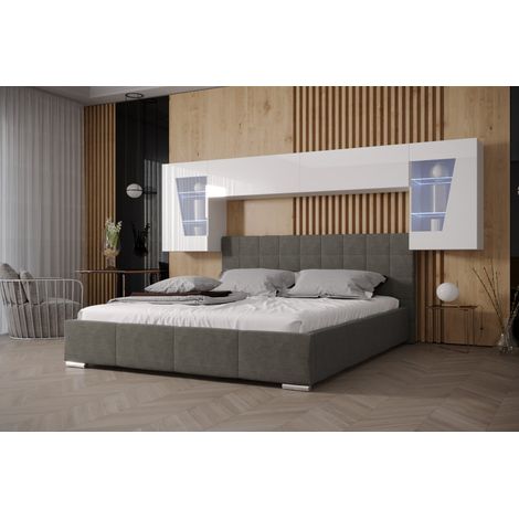 Tête de lit Armoire - pont de lit PANAMA 9HG/W/2-1C blanc/blanc brillant 306x91x35cm