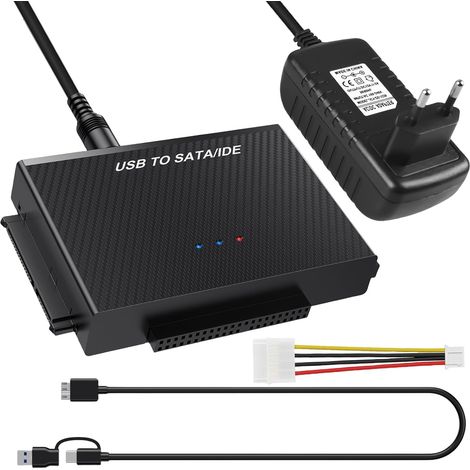 Adaptateur USB 3.0 vers SATA IDE - Adaptateur USB 3.0 vers IDE/SATA - Pour disque dur externe SATA & IDEHDD/SSD 2,5/3,5" - Avec câble USB et câble SATA et bloc d'alimentation 12 V/2 A (1/5)