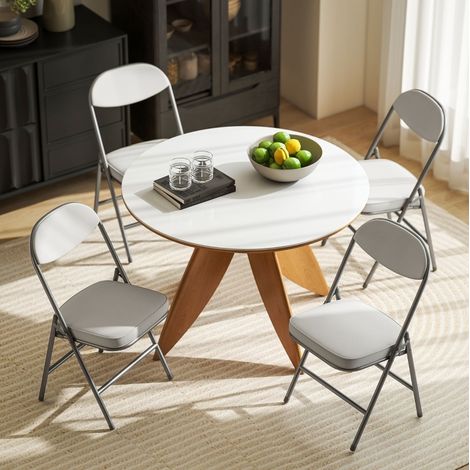 sedia sala da pranzo pieghevole imbottita metallo crema OKMYHOME (1/4)