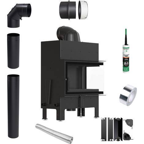 Kamineinsatz KRATKI FLOKI M rechts 10 kW fi200 Schwarz TERMOTEC Rohrset (1/5)