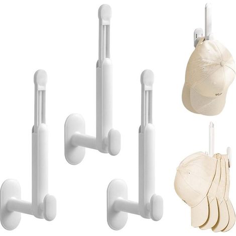 Porte Chapeaux Mural 3 Pièces, Porte Chapeaux Rétractable, Autocollant et Sans Perforation, Blanc, Rangement pour Serviettes, Chapeaux, Sacs, Convient pour Salle de Bain, Cuisine, Chambre (1/5)