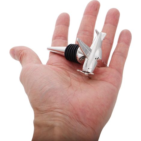 Set di 2 tappi per bottiglie di vino in metallo a forma di aeroplano per bar, casa, feste (1/4)