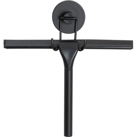 WENKO Vacuum-Loc® Duschabzieher, Badezimmerwischer, Befestigen ohne bohren, Schwarz, Stahl schwarz, Edelstahl rostfrei