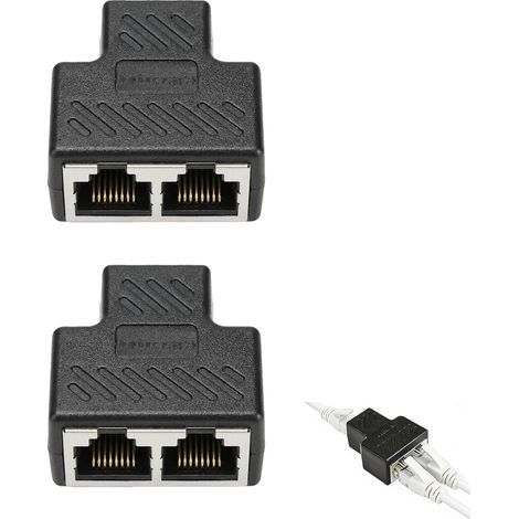 Accoppiatore RJ45 (2 pezzi), splitter RJ45, connettori Ethernet (da 1 a 2 prese doppie) – Cavo di prolunga adattatore LAN – Trasmissione stabile e senza interferenze (1/5)