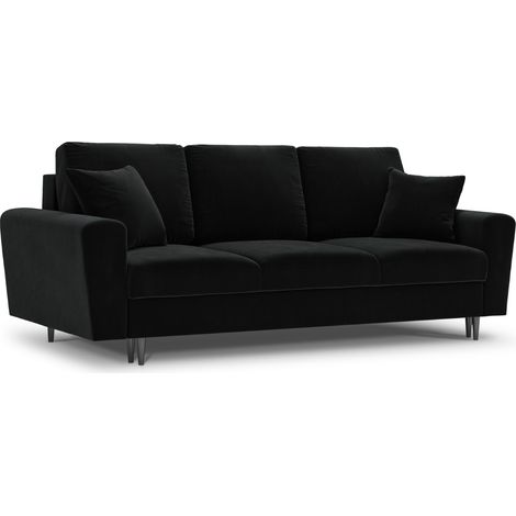 Canapé convertible avec coffre 3 places en velours noir (1/4)