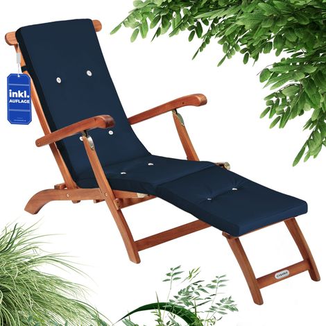 CASARIA® Sonnenliege Set Klappbar Holz inkl. Auflage Wetterfest 160kg Belastbar Akazie Rückenlehne Verstellbar FSC®-zertifiziert Balkon Garten Liege 169x54cm Farb- und Mengenwahl Blau (1/5)