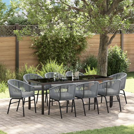 Garten Essgruppe 9 pcs Grau Poly Rattan vidaXL (1/5)
