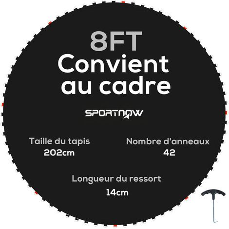 Pour remplacer le tapis usé, tapis de saut pour trampoline 8 pieds, 42 anneaux en V, ressorts de 14 cm (1/5)
