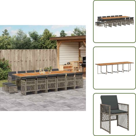 Cuscini da giardino - vidaXL Set da Pranzo da Giardino 17pz con Cuscini Grigio in Polyrattan - Arredamento da esterno