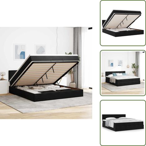 The Living Store Ottoman-Bett mit Matratze Schwarz 160x200 cm Samt - Matratze (1/5)