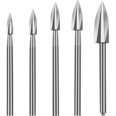 Lntyq Jeu de Mèches de Sculpture sur Bois, 5 Pièces Mèches de Sculpture sur Bois avec tige de 1/8" pour Bricolage, Sculpture, gravure, ponçage et perçage (1/5)