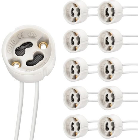 Douille GU10 Céramique - Lot de 10 - Résistance 600°C - Support Ampoule LED Halogène - Rénovation Éclairage - Fils 15cm (1/5)