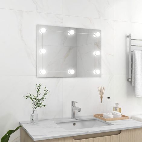 Miroir mural sans cadre avec lampes LED Miroir déco pour Salle de bain,Salon,Chambre Rectangulaire Verre DZNZN755562 (1/5)
