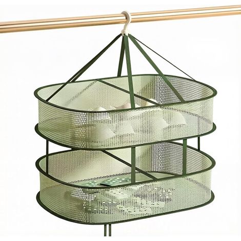 Hanging Drying Net, 77 x 24 cm, Foldable, Breathable, 360° Rotating Drying Rack for Underwear Socks Herbs Seeds (Green-1) (1/5)