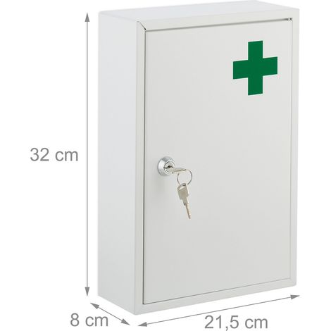 Armoire à pharmacie murale verrouillable rangement organisé 2 niveaux stockage sécurisé en métal blanc (1/5)